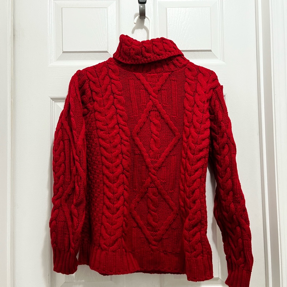 Cozy Red Cable Knit Turtleneck Sweater